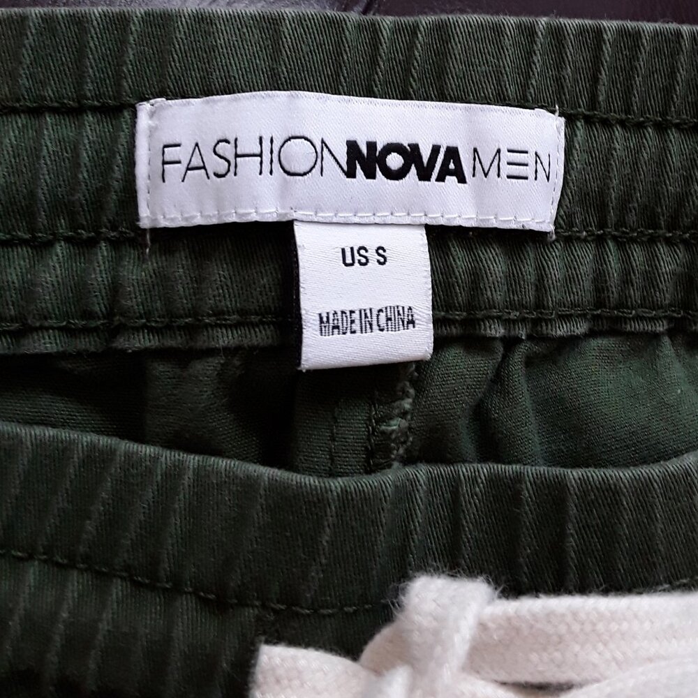 98% Cotton Ankle Zip Dark Green & White Slim Fit Drawtring Track Pants - Picture 4 of 6
